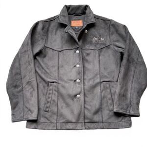 OUTBACK SUEDE LOOK BUTTON UP JACKET HORSE EMBROIDERED SIZE MEDIUM
